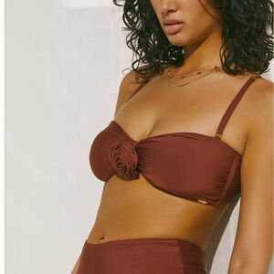 NWT Boamar Makis bikini top bandeau brown rosette padded swimsuit Revolve L